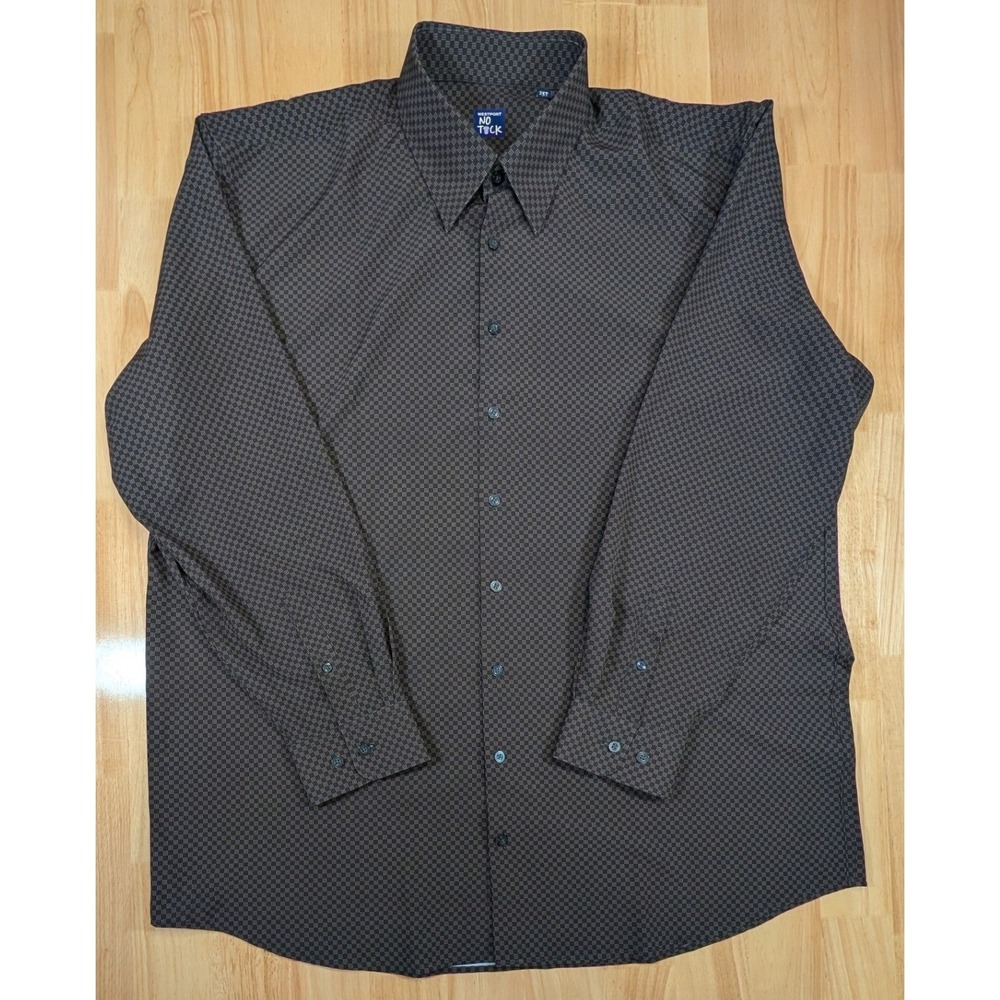 Westport No Tuck Mens‎ 2XT Tall Gray Black Micro Check Stretch Button Down Shirt